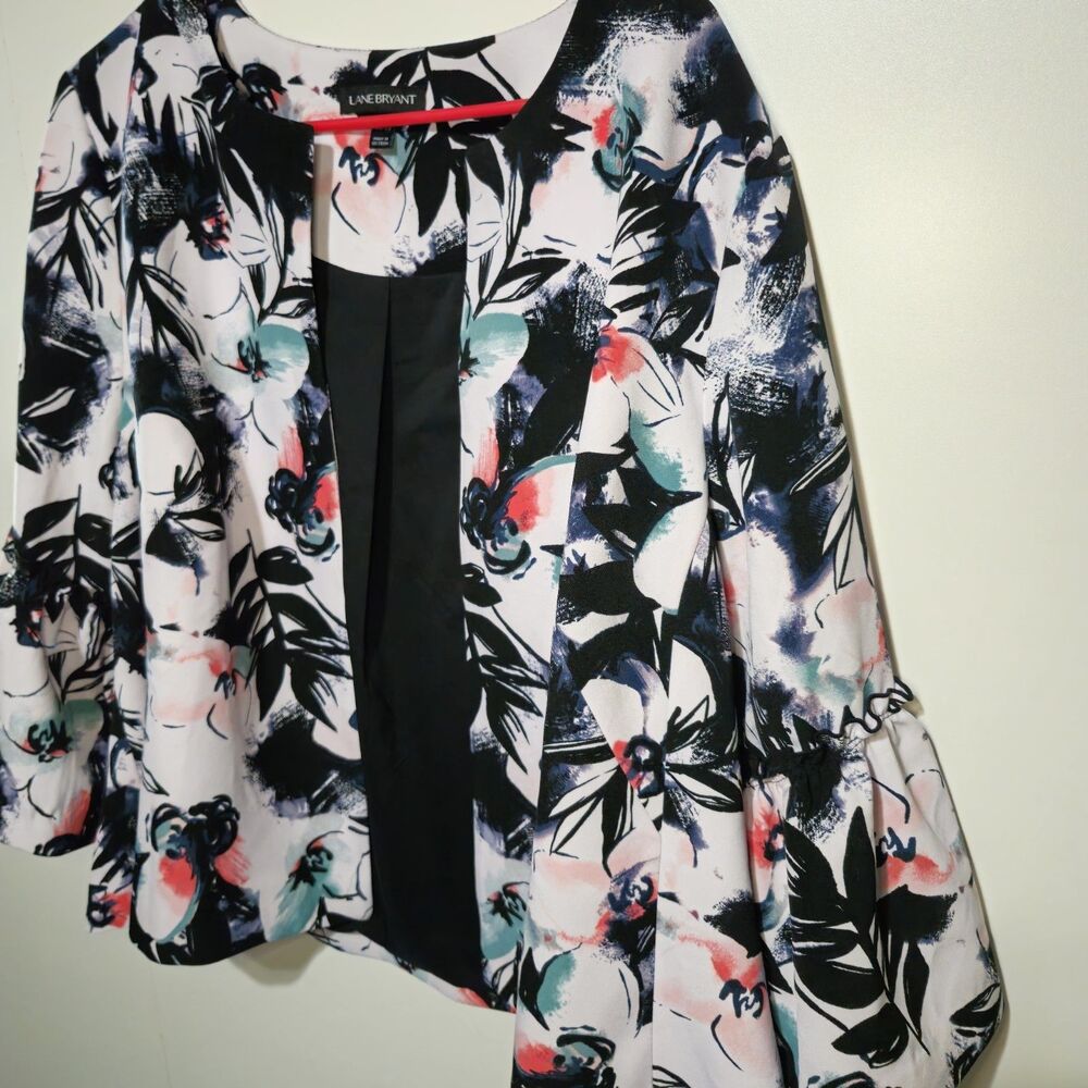 Lane Bryant Open Front Bell Sleeve Blazer Women's Plus Size 18/20 Floral Lined - Picture 2 of 10